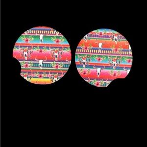 Colorful Car Coasters with Bull Skull Design